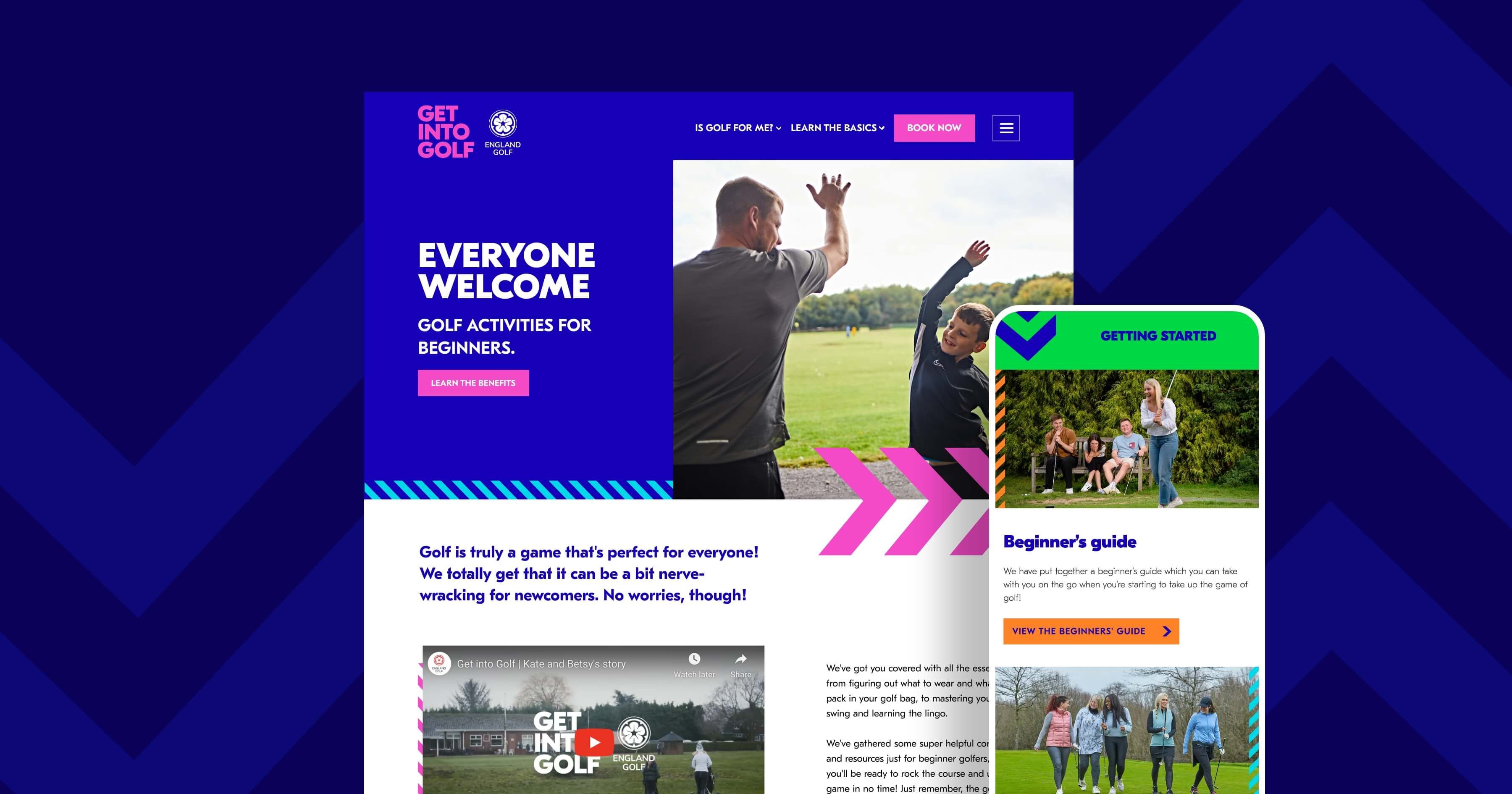 Example of the new Get Into Golf website shown on a desktop and mobile device